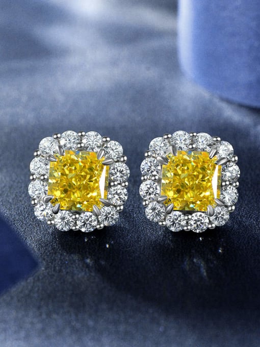 Yellow [E 2056] 925 Sterling Silver High Carbon Diamond Geometric Luxury Cluster Earring